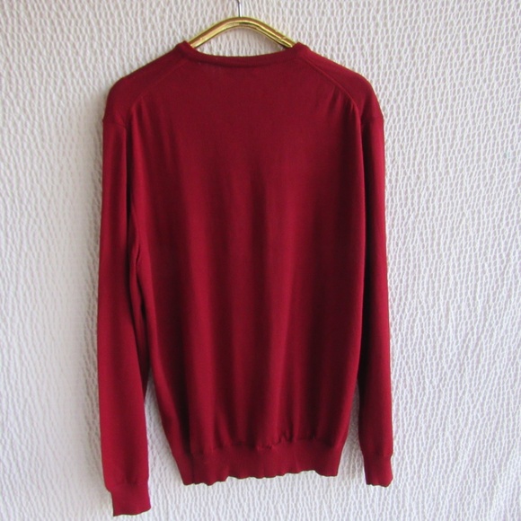 Mens XL Maroon  Sweater Red Fine Merino Wool Made in Italy Vneck Marco Fiori - Picture 7 of 8